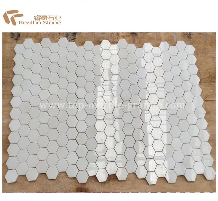 Hexagonal Tiles Sheet Pure White Jade Mosaic