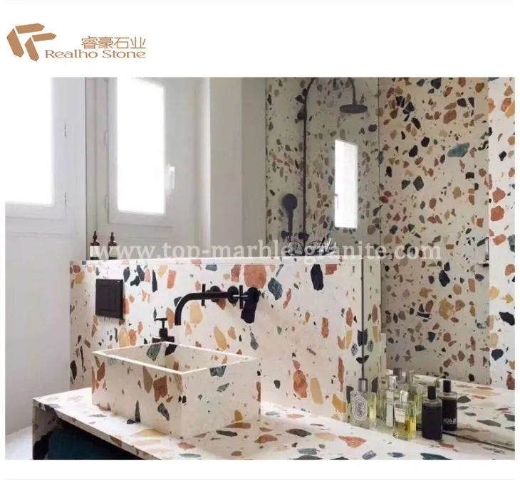 کاشی های Terrazzo با پوسته های رنگی شیشه ای