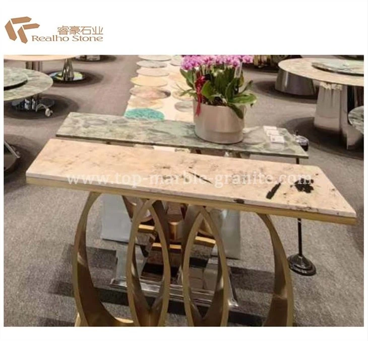 Luxury stone table top with metal foot